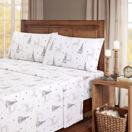 Kathy Ireland 100% Turkish Cotton Flannel Sheet Set (Color: Christmas Deer, size: Cal King)
